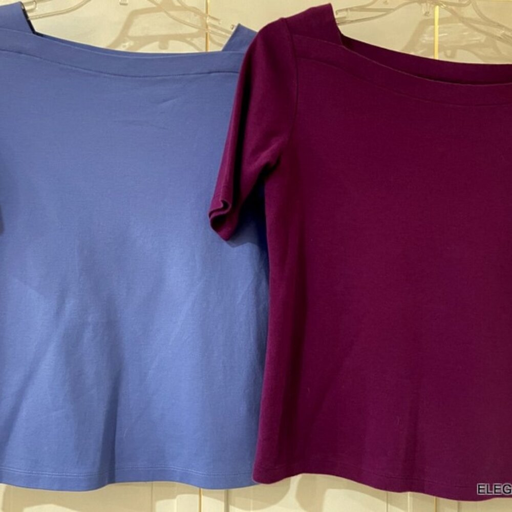 L.L. Bean Women's Knit T-Shirt Top PXS Short Sleeve Pink Blue Soft Cotton